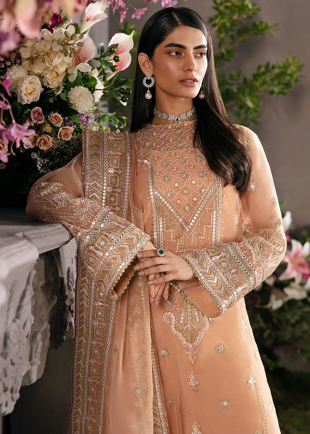 Peach Pakistani Palazzo Suit - Afrozeh La Fuchsia Formals '23 - Sunset Blush