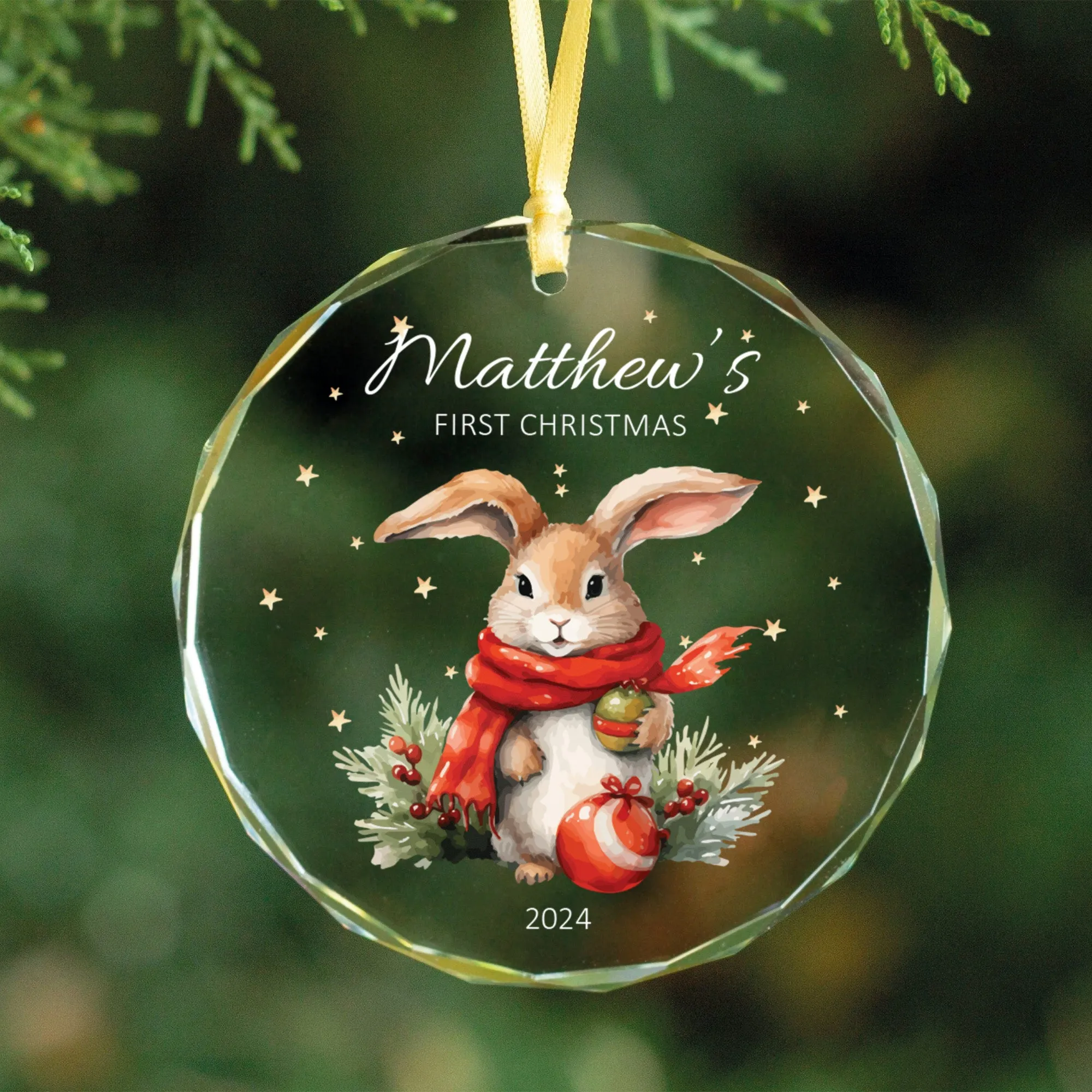 Personalized Baby's First Christmas Glass Ornament, Personalized Woodland Creatures GX02-23