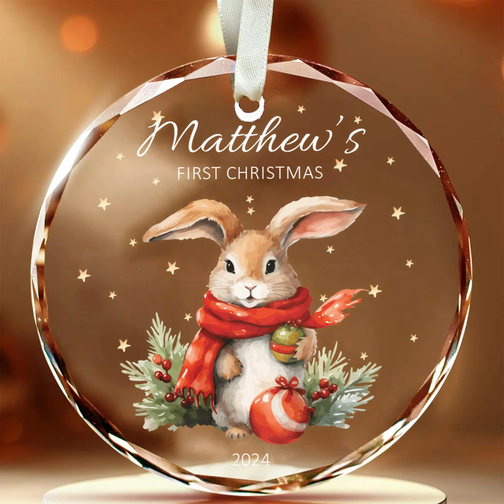 Personalized Baby's First Christmas Glass Ornament, Personalized Woodland Creatures GX02-23