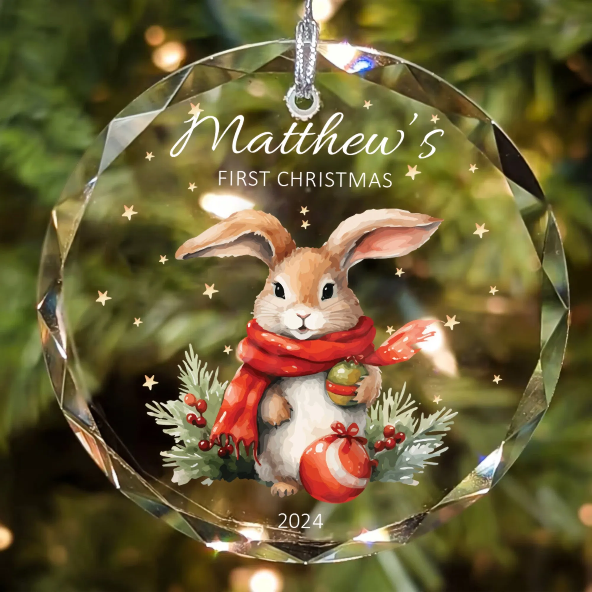 Personalized Baby's First Christmas Glass Ornament, Personalized Woodland Creatures GX02-23