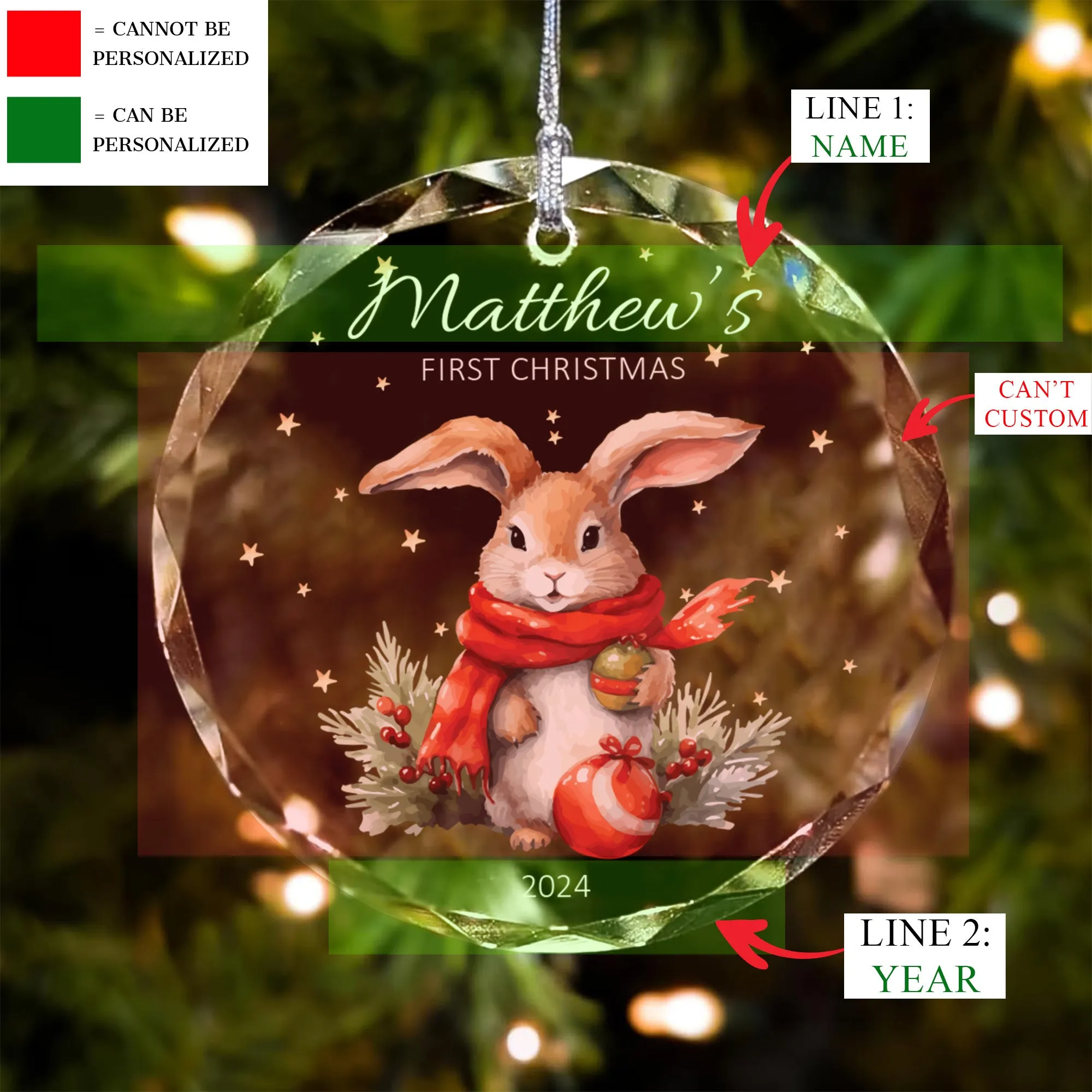 Personalized Baby's First Christmas Glass Ornament, Personalized Woodland Creatures GX02-23