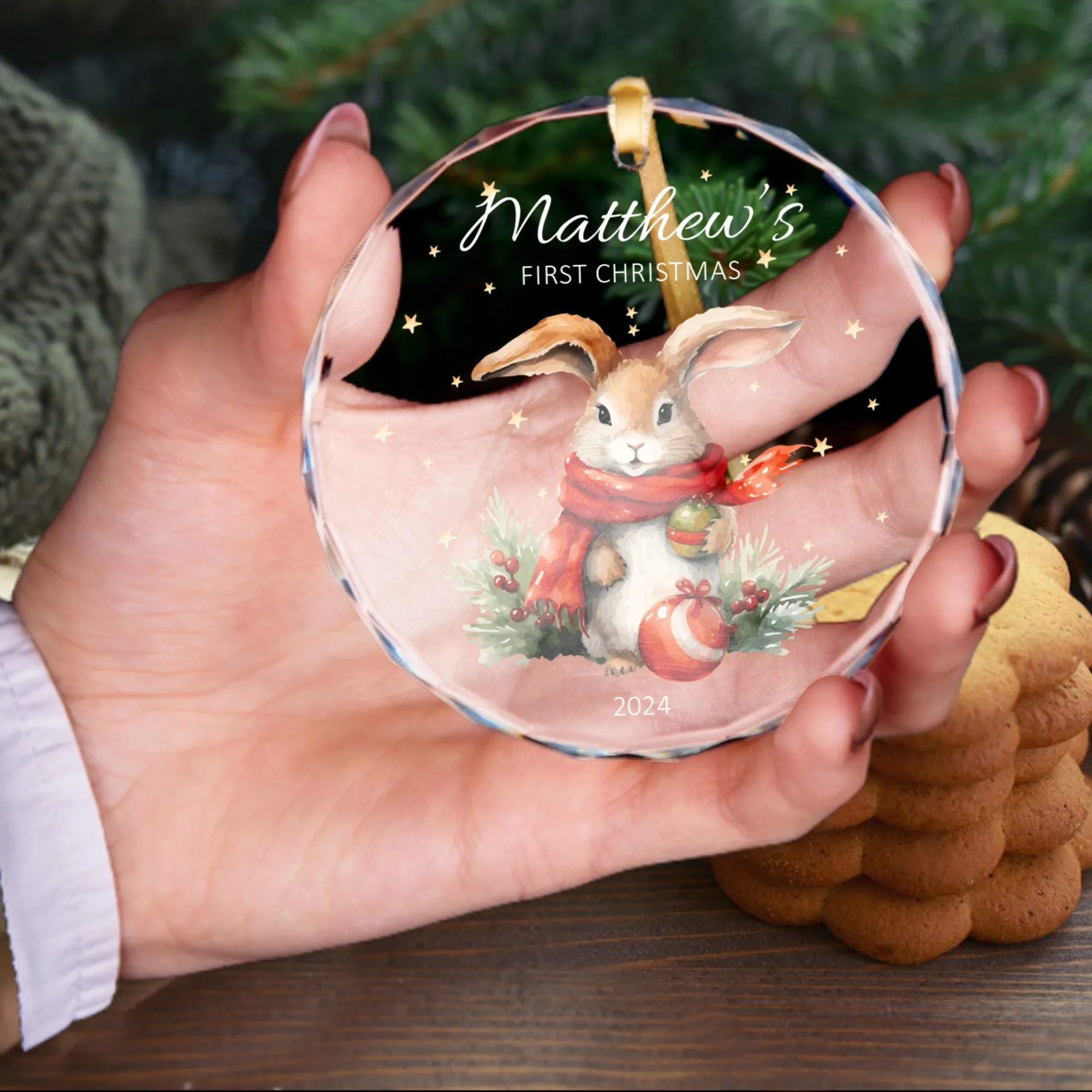 Personalized Baby's First Christmas Glass Ornament, Personalized Woodland Creatures GX02-23