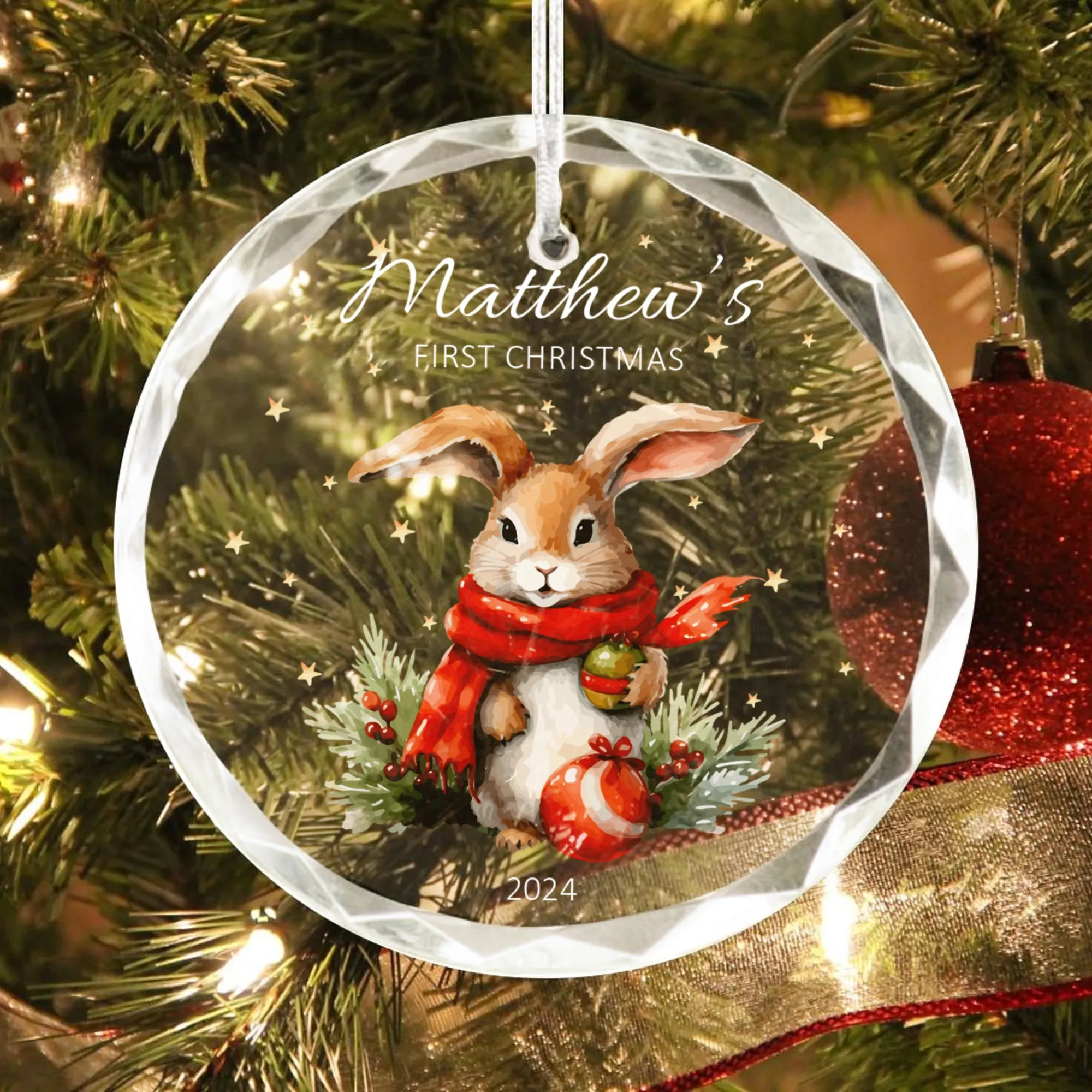 Personalized Baby's First Christmas Glass Ornament, Personalized Woodland Creatures GX02-23