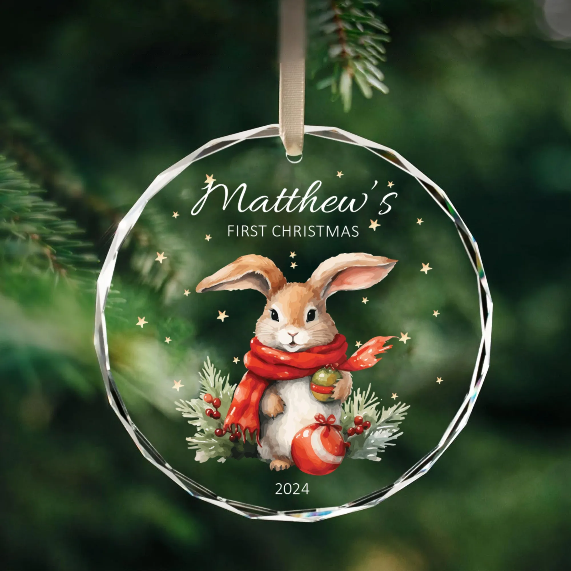 Personalized Baby's First Christmas Glass Ornament, Personalized Woodland Creatures GX02-23