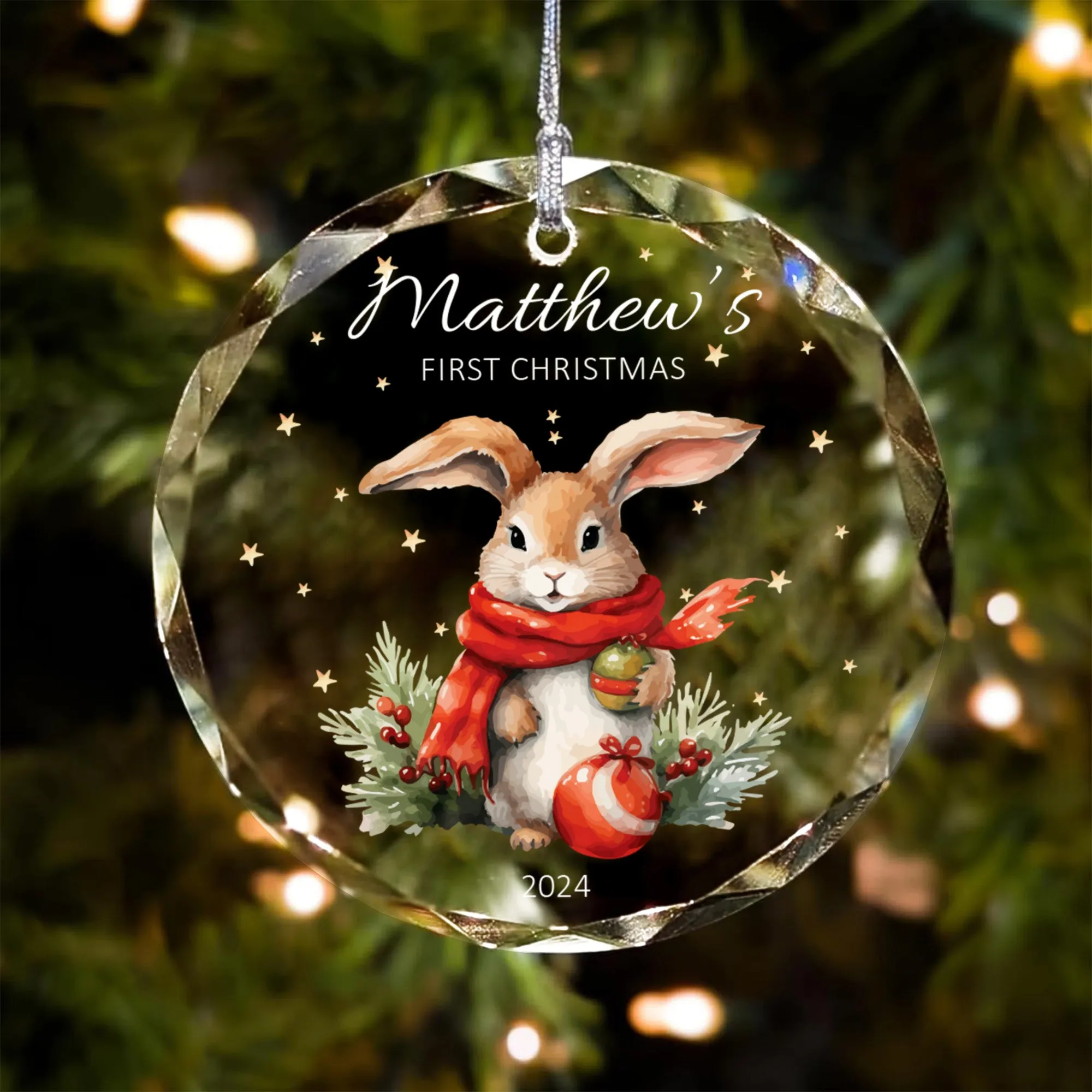 Personalized Baby's First Christmas Glass Ornament, Personalized Woodland Creatures GX02-23