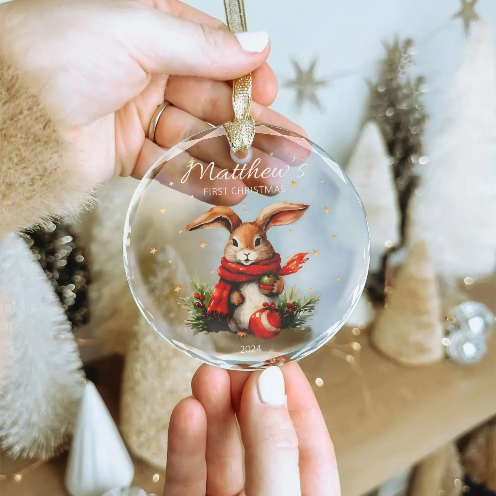 Personalized Baby's First Christmas Glass Ornament, Personalized Woodland Creatures GX02-23