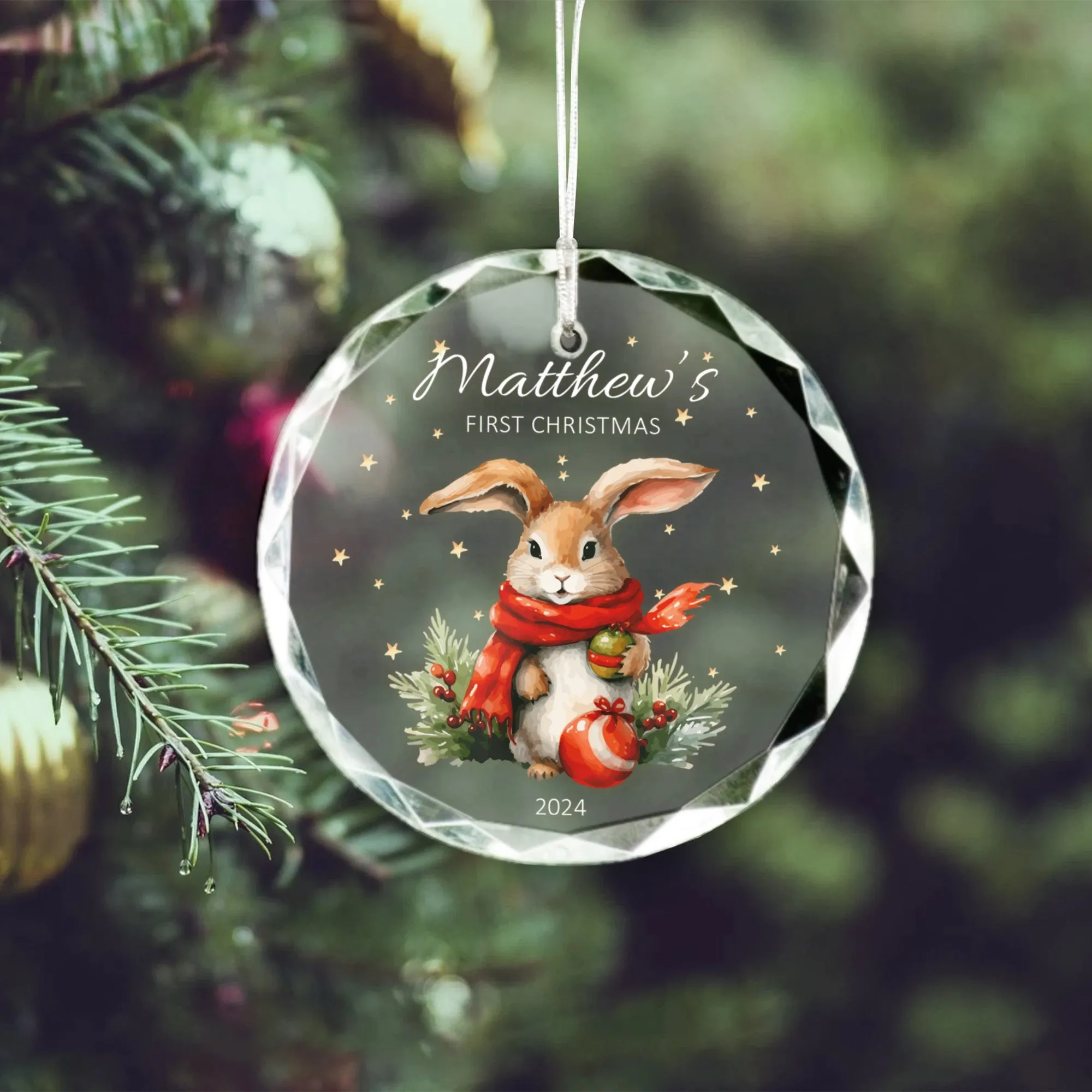 Personalized Baby's First Christmas Glass Ornament, Personalized Woodland Creatures GX02-23