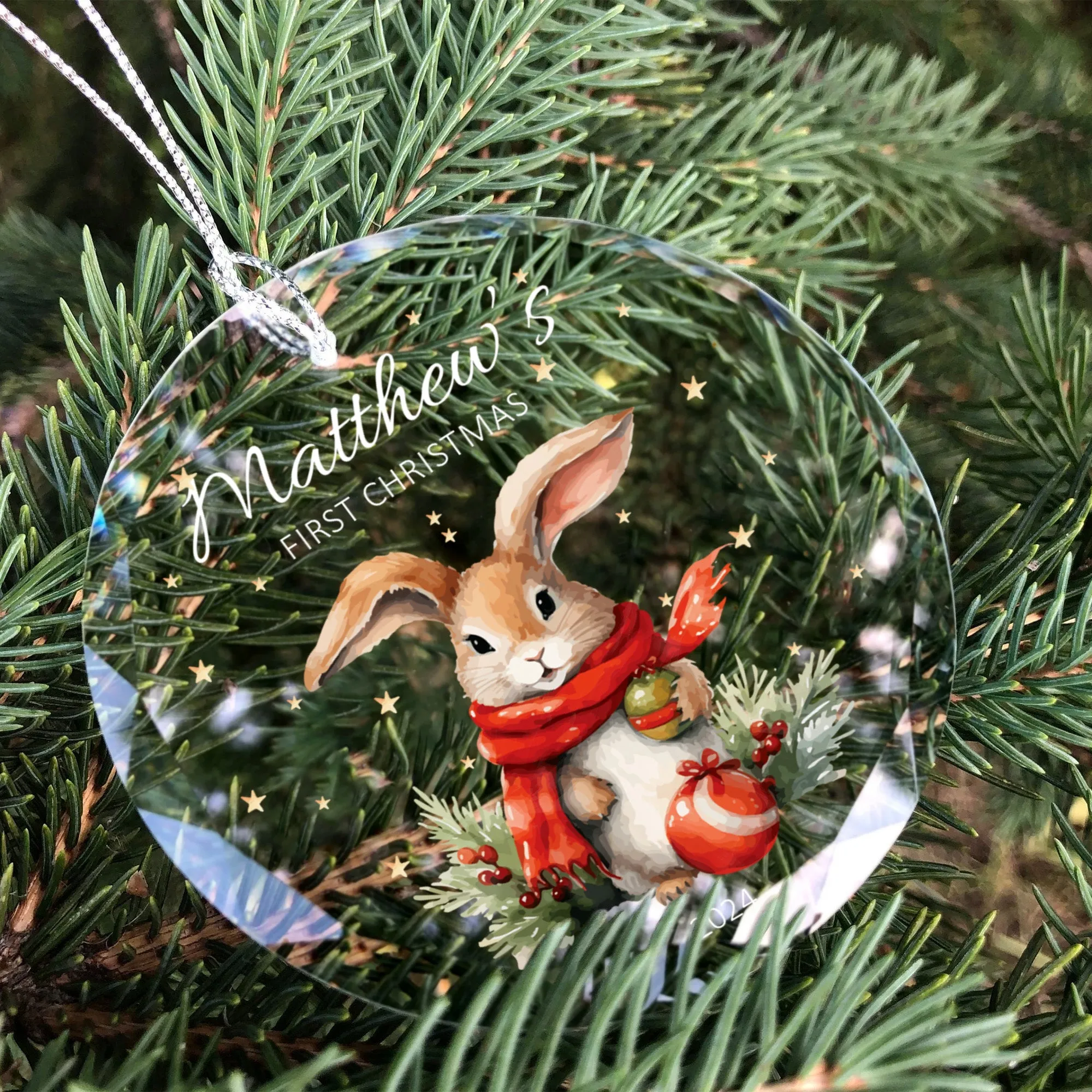 Personalized Baby's First Christmas Glass Ornament, Personalized Woodland Creatures GX02-23