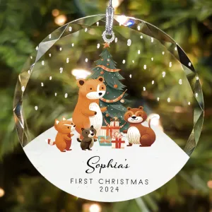 Personalized Baby's First Christmas Glass Ornament, Personalized Woodland Creatures GX06-11