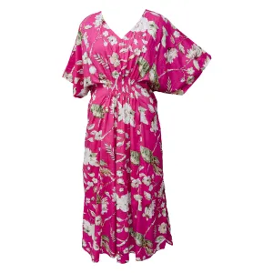 Pink Birds Cotton Smocked Maxi Dress Size 16-32 P211