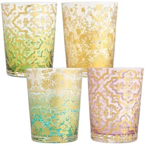 Premium Lola Ombre Gold Embellished Beverage Drinking Glasses, 8 oz. Multicolored - Set of 4