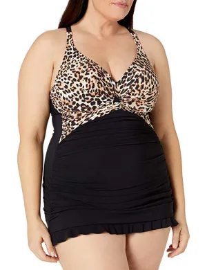 Profile by Gottex E2662W01, Wild Thing Leopard Plus Size Underwire Halter Swimdress