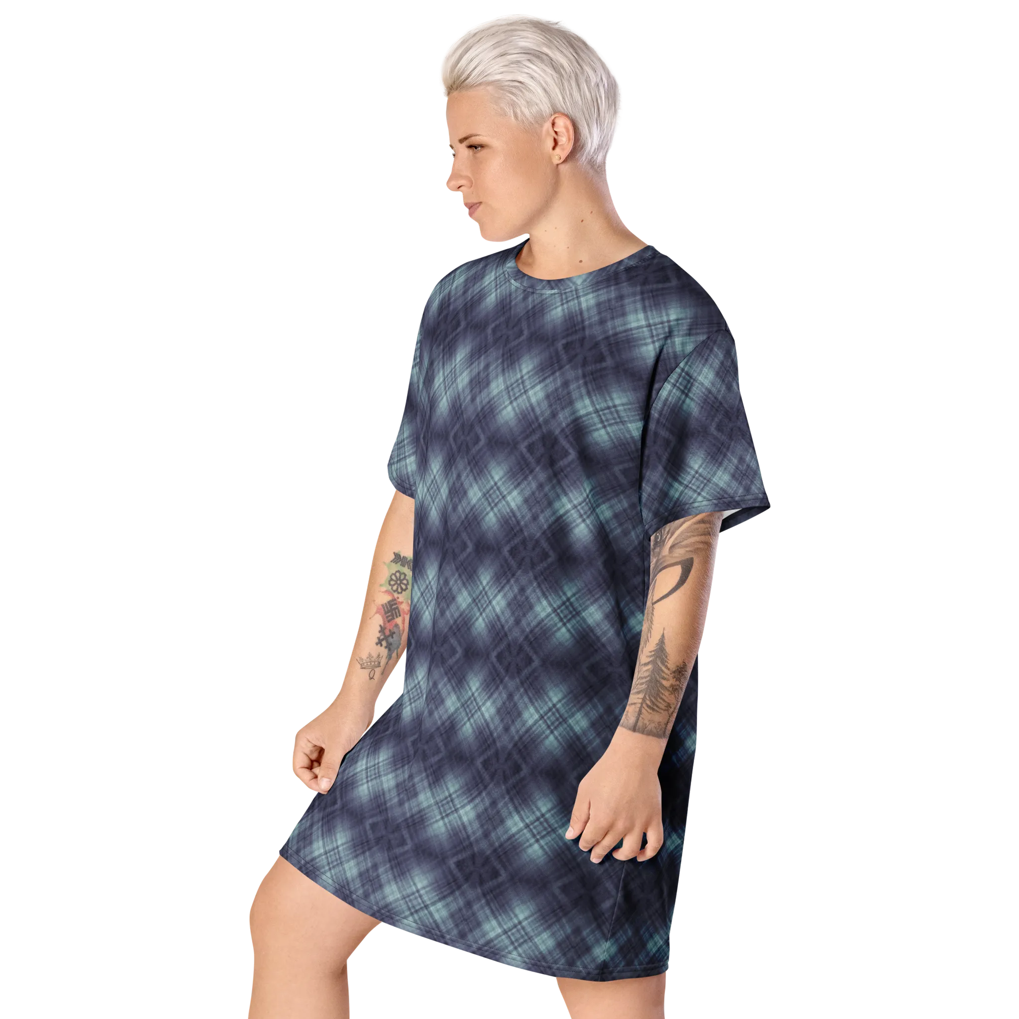 Recursia Argyle Rewired I T-Shirt Dress In Blue