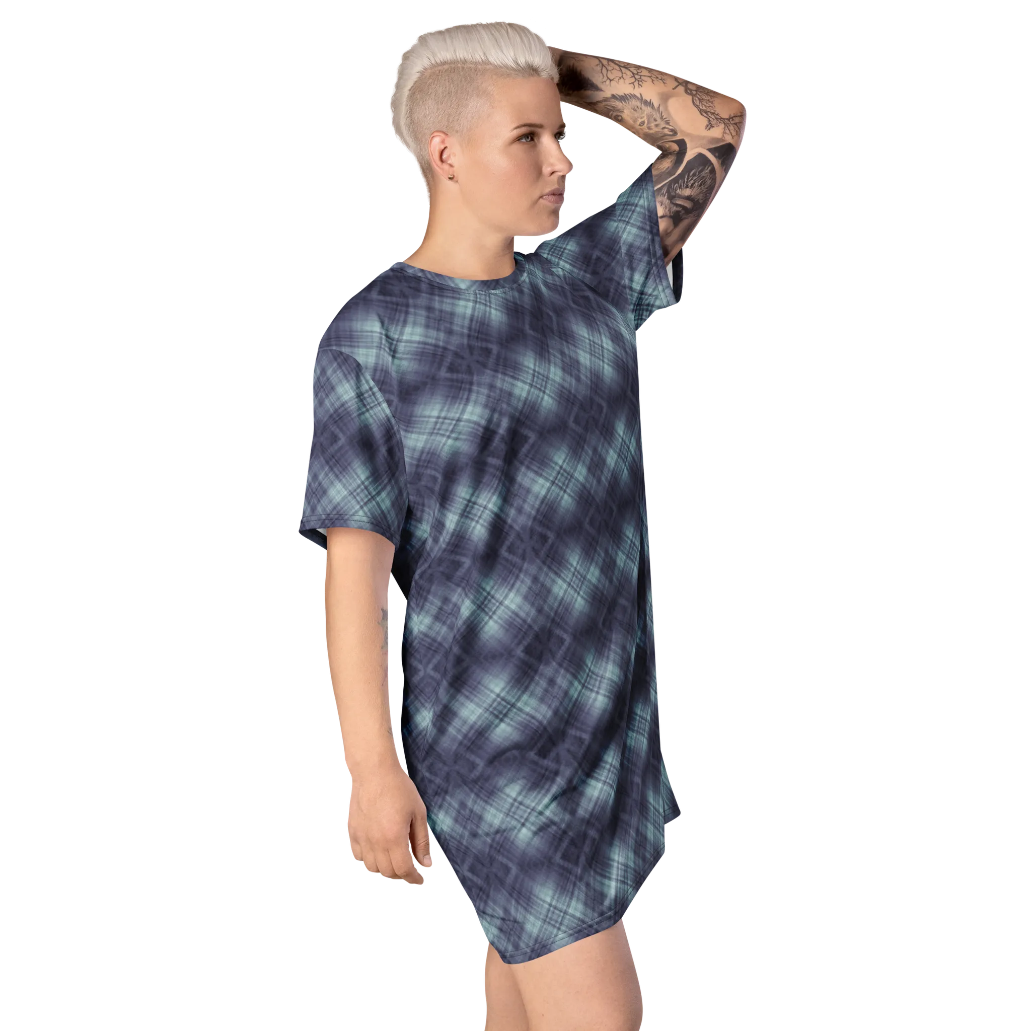 Recursia Argyle Rewired I T-Shirt Dress In Blue