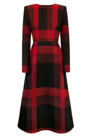 Red and Black Tartan Wool "Contour" Dress