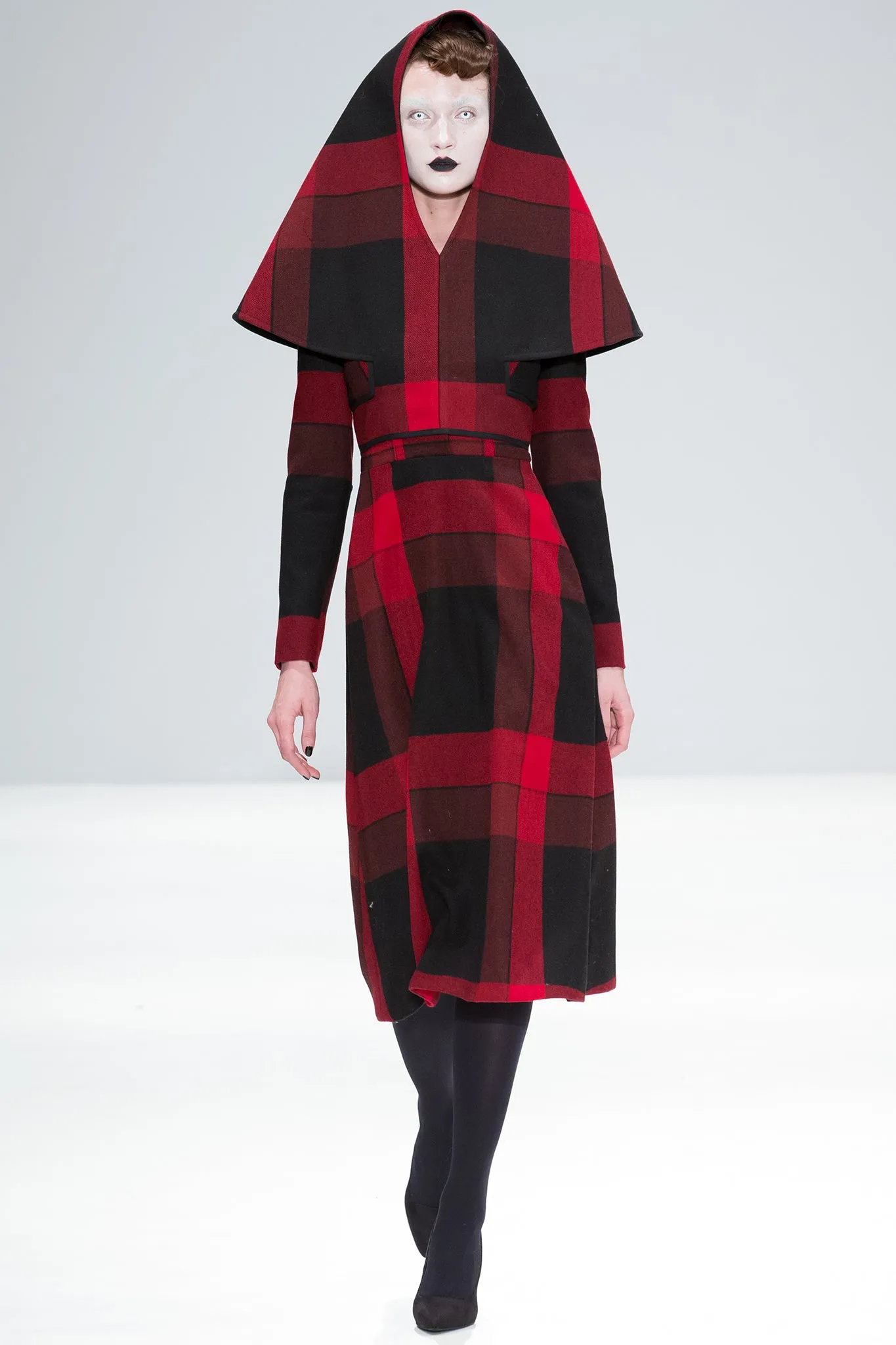 Red and Black Tartan Wool "Florence" Hood