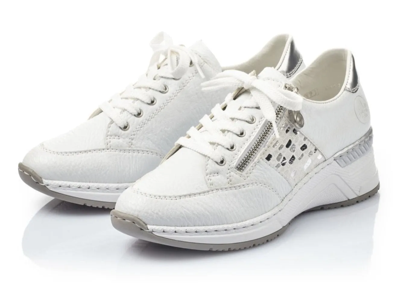 Rieker N4322-80 Kaukasus white And Silver wedge Trainer