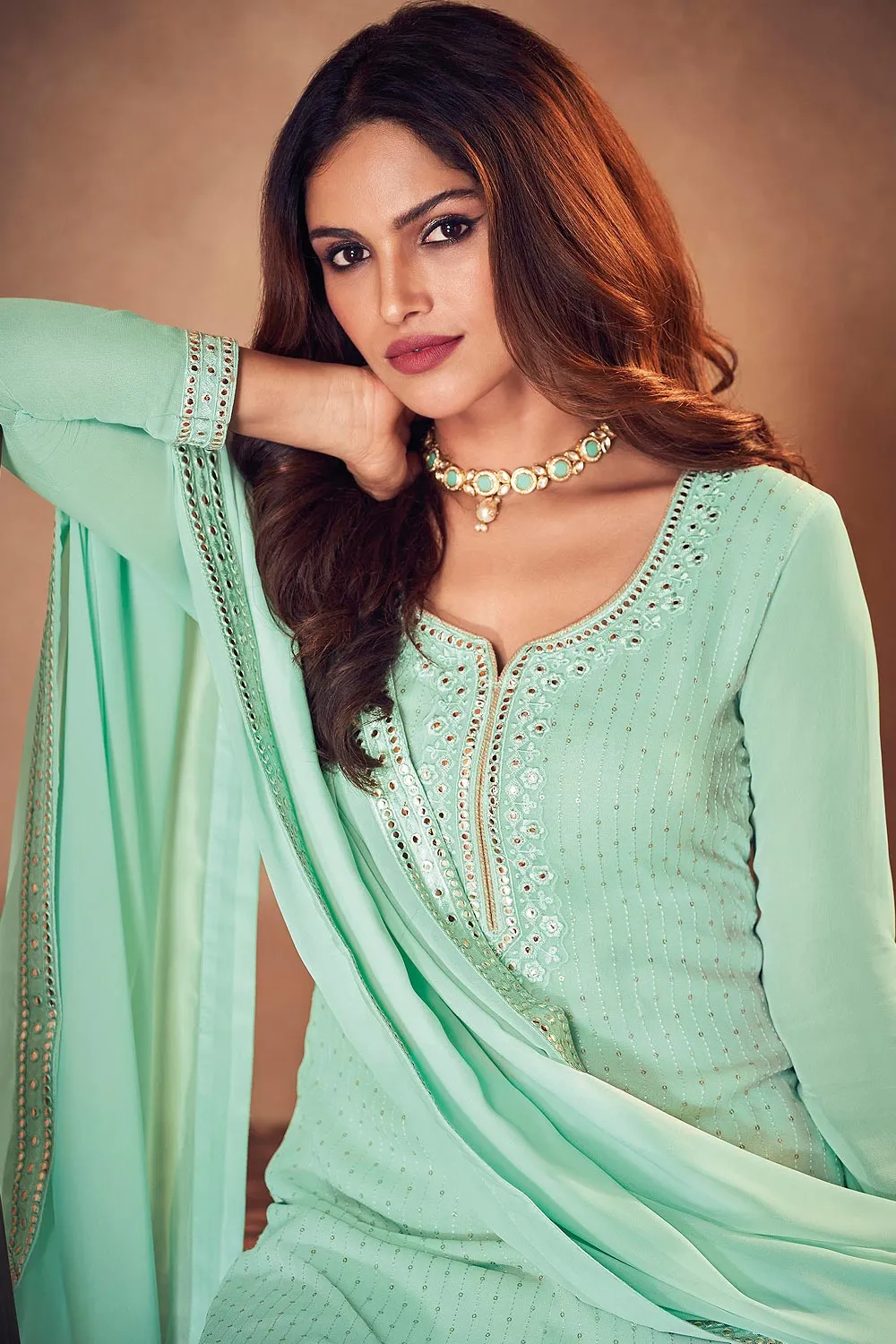 Seafoam Green Sharara Style Designer Suit