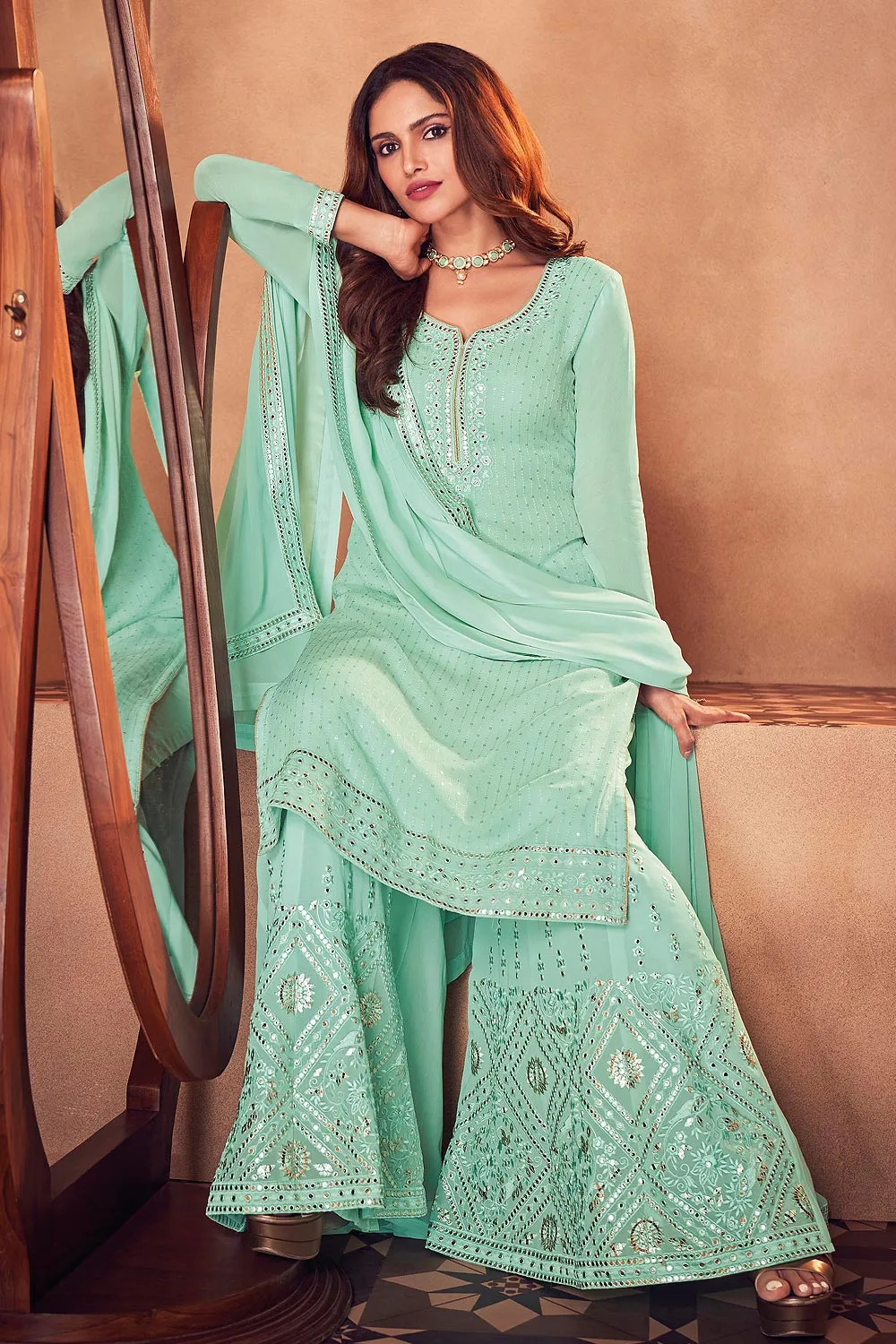 Seafoam Green Sharara Style Designer Suit