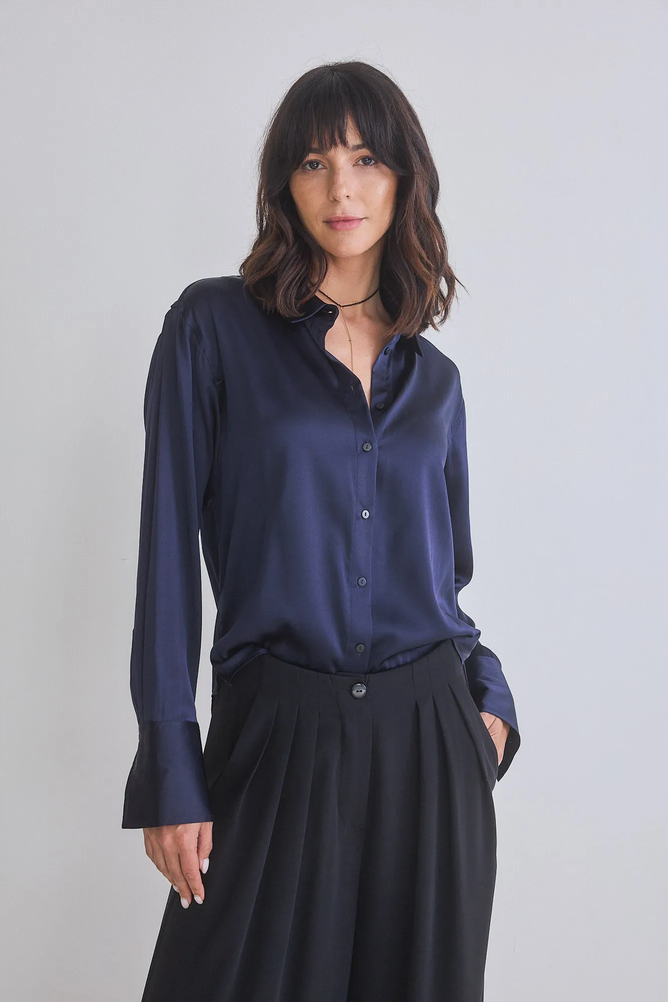 Shift Your Gaze Silk Button Down Blouse