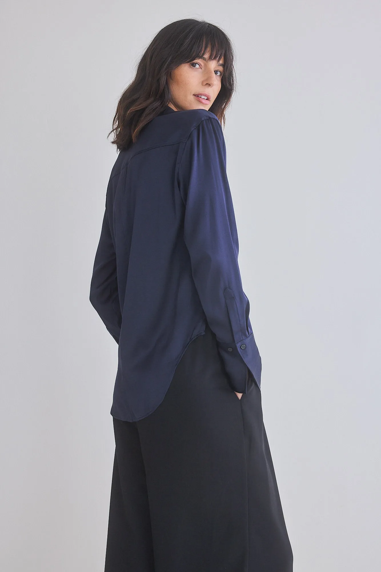 Shift Your Gaze Silk Button Down Blouse