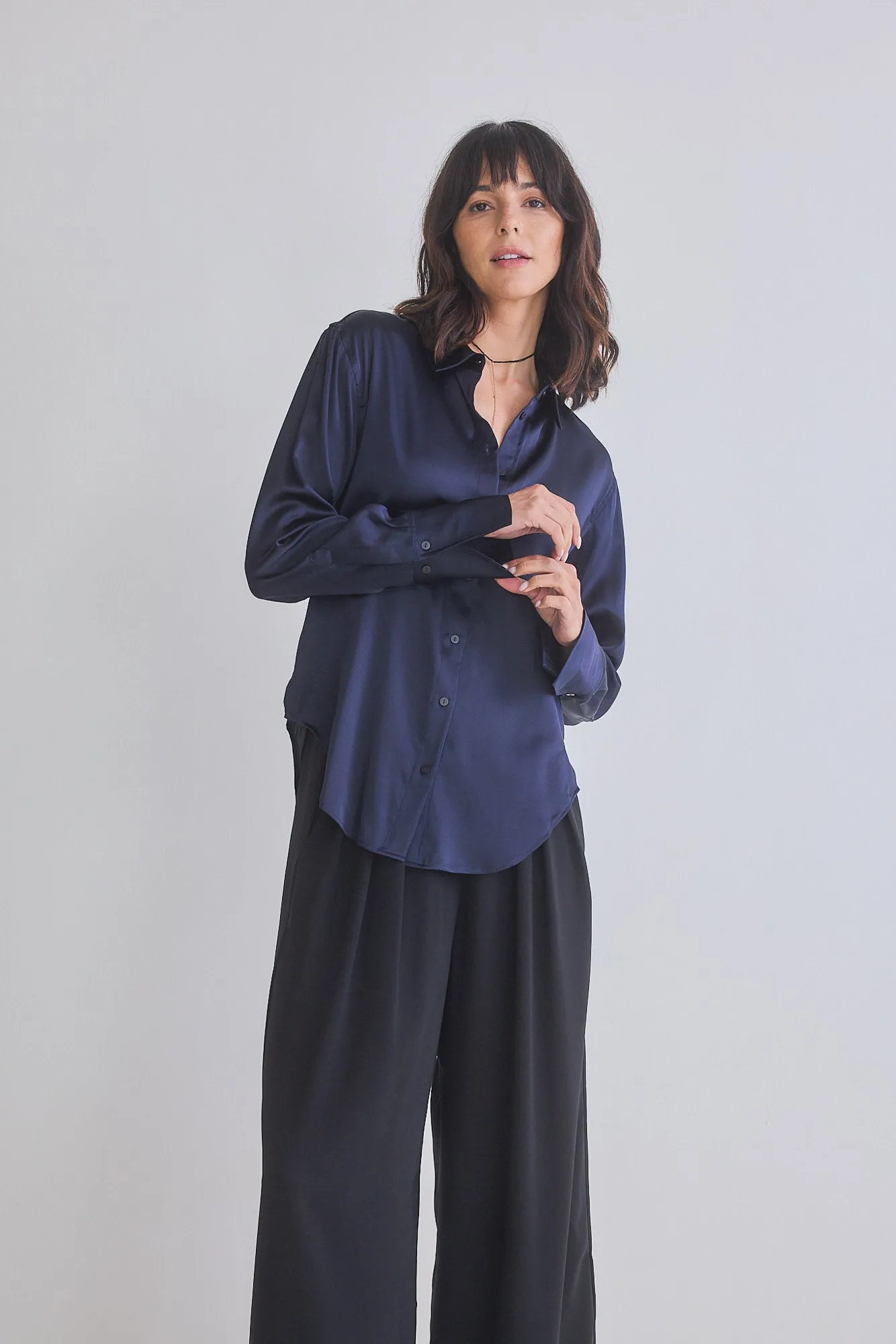 Shift Your Gaze Silk Button Down Blouse