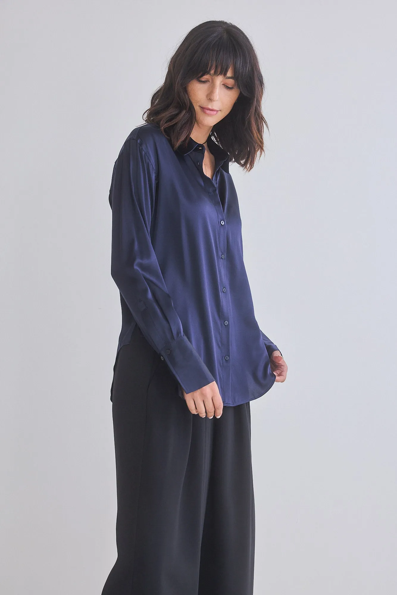 Shift Your Gaze Silk Button Down Blouse