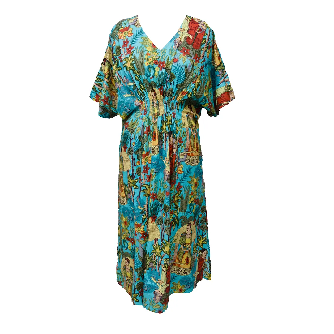 Sky Artistic Print Cotton Smocked Maxi Dress Size 16-32 P 202