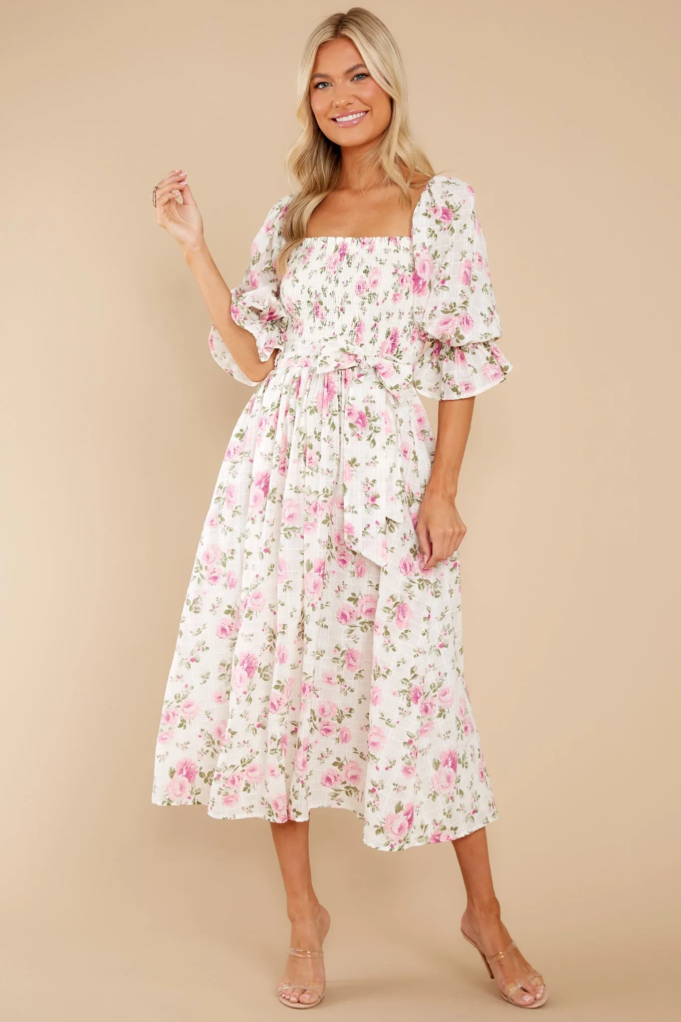 Someone I Adore White Multi Floral Print Cotton Midi Dress