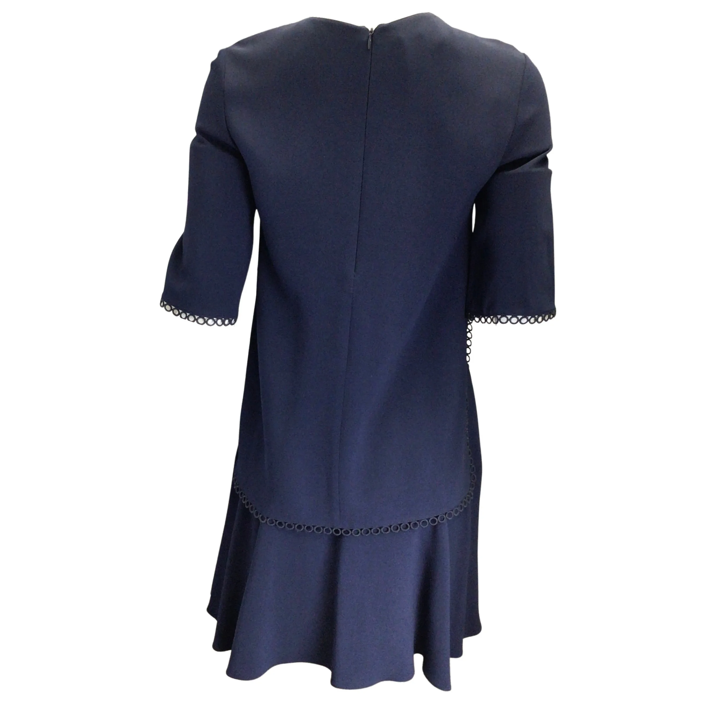 Stella McCartney Navy Blue Short Sleeved Layered Crepe Dress