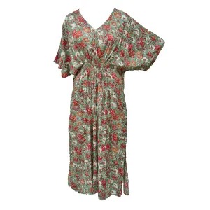 Stone Green Floral Smocked Maxi Dress Size 16-32 PL19