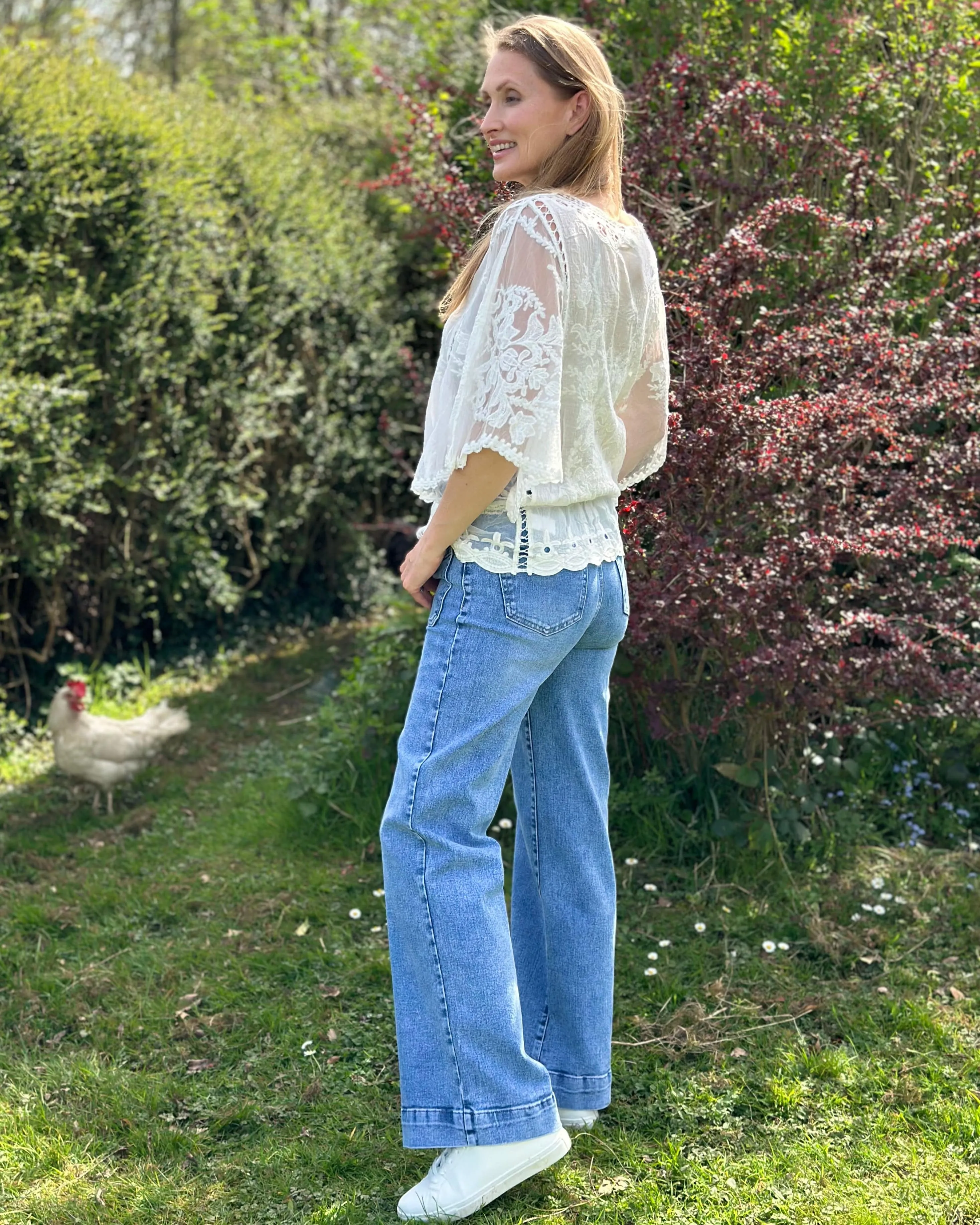 Stretchy Wide Leg Jeans - Pale Denim