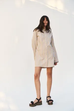 striped mini shirt dress