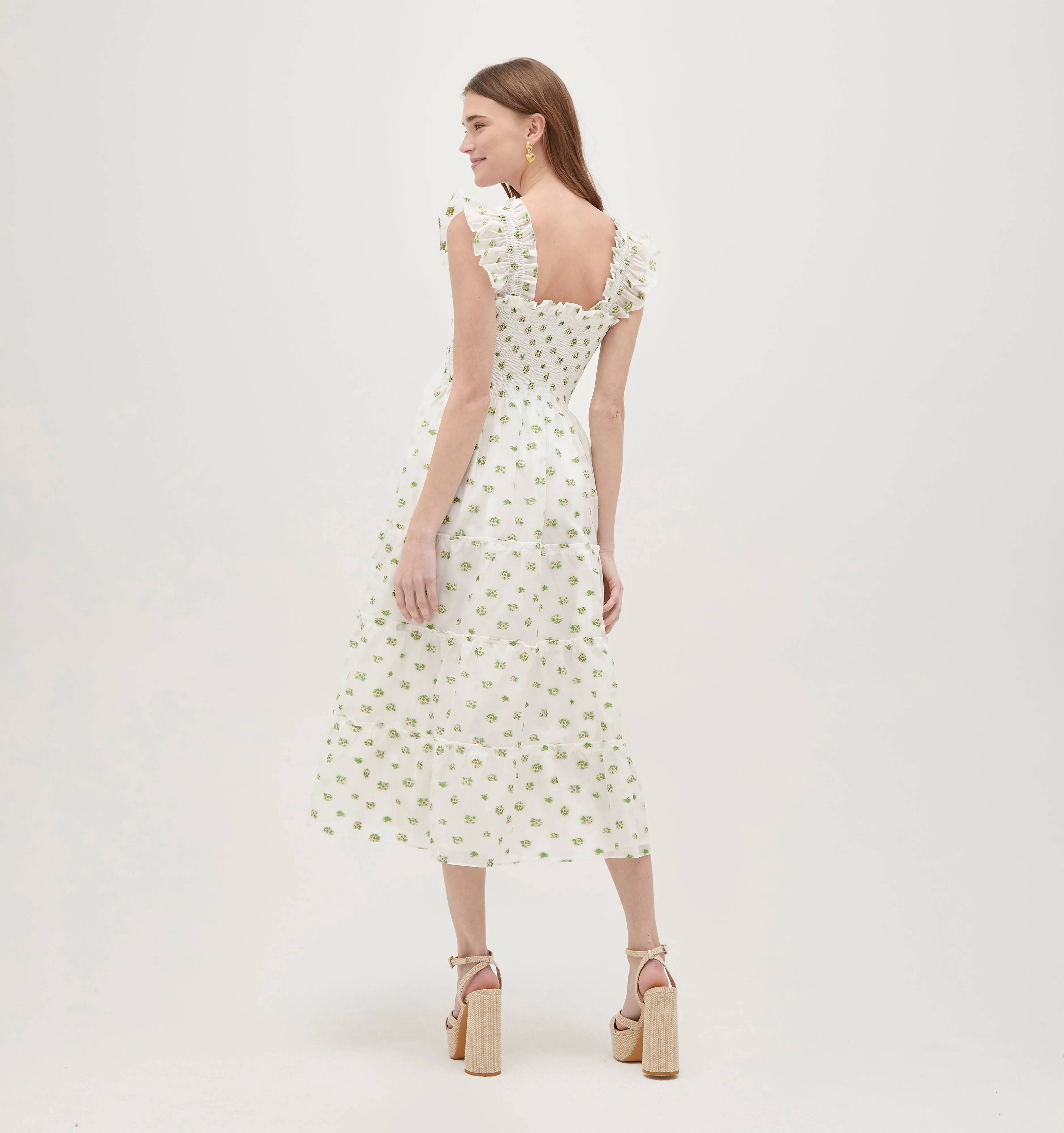 The Organza Ellie Nap Dress - Olive/Coral Floral Jacquard