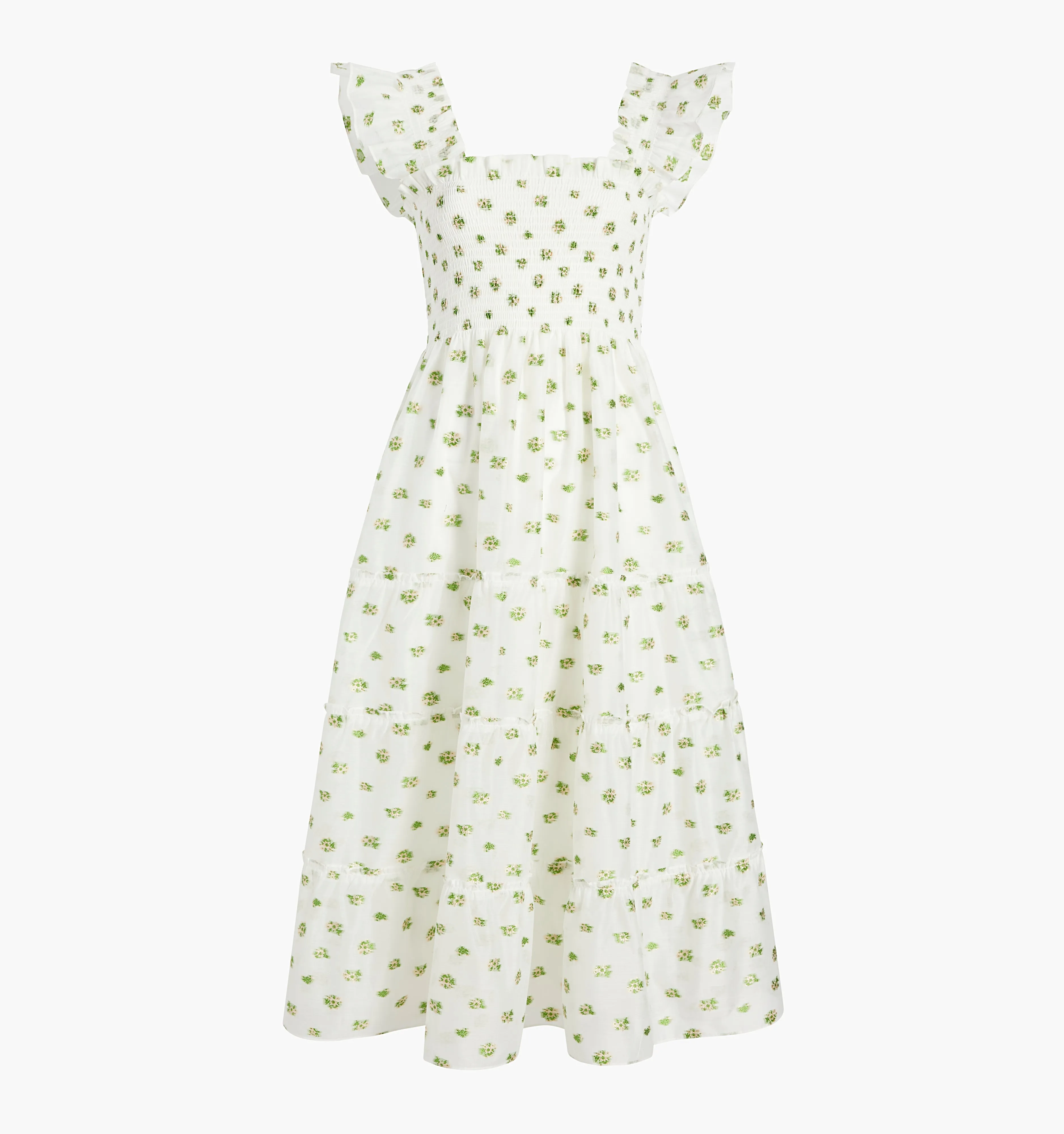 The Organza Ellie Nap Dress - Olive/Coral Floral Jacquard