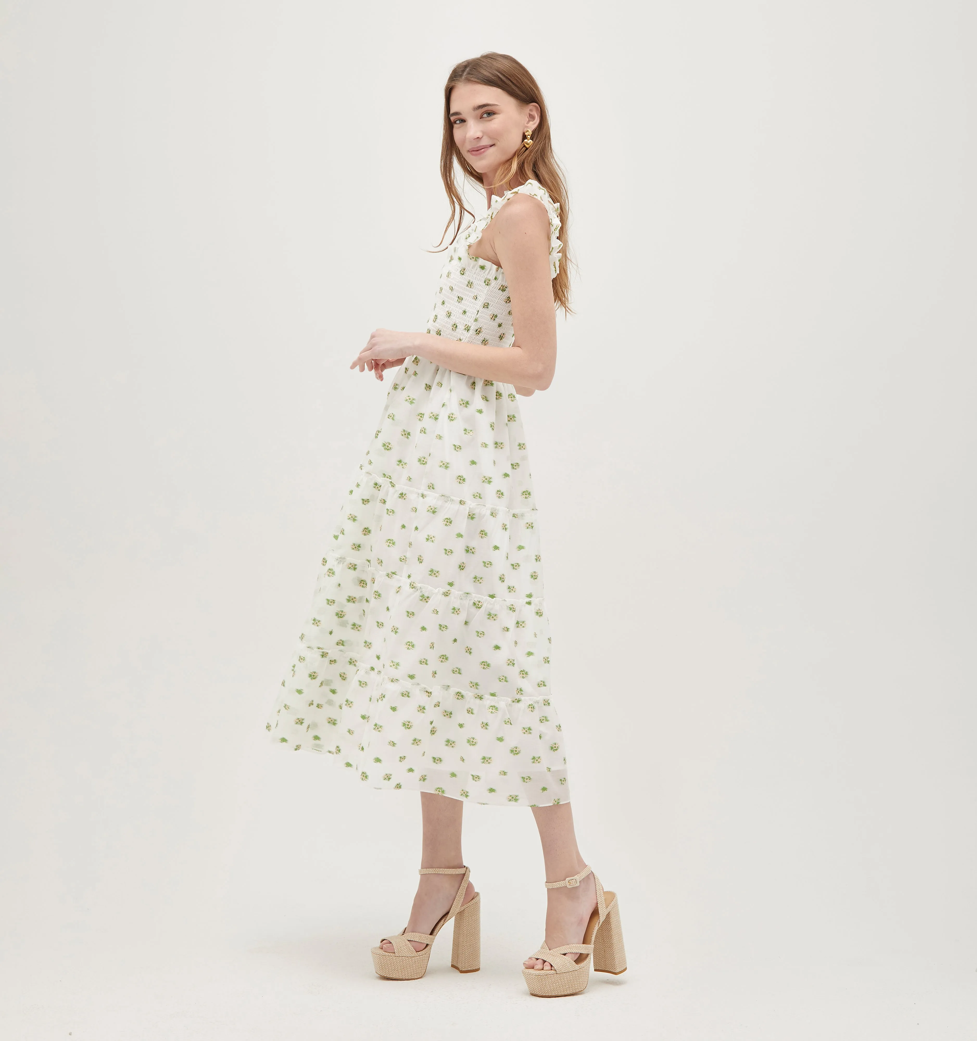 The Organza Ellie Nap Dress - Olive/Coral Floral Jacquard