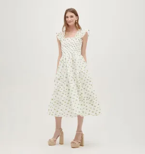 The Organza Ellie Nap Dress - Olive/Coral Floral Jacquard