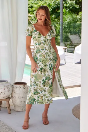 Tori Green/White Floral Button Front Midi Dress