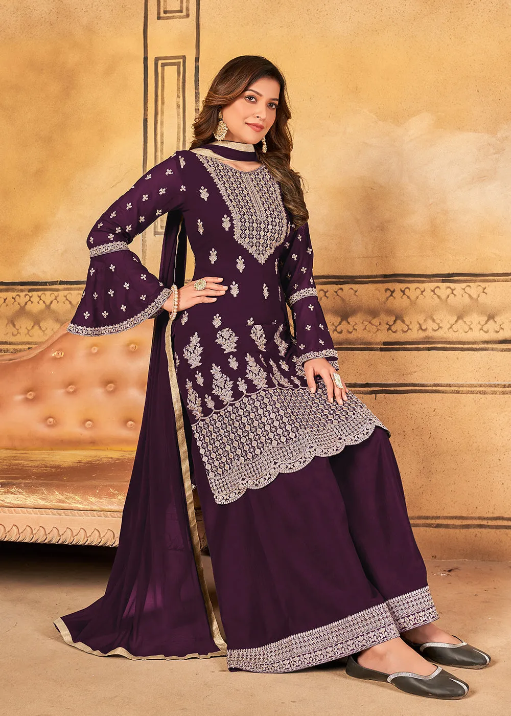 Traditional Wedding Purple Georgette Palazzo Salwar Kurta