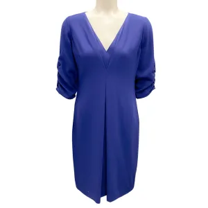 Valentino Indigo Three-Quarter Sleeved V-Neck Wool Dress