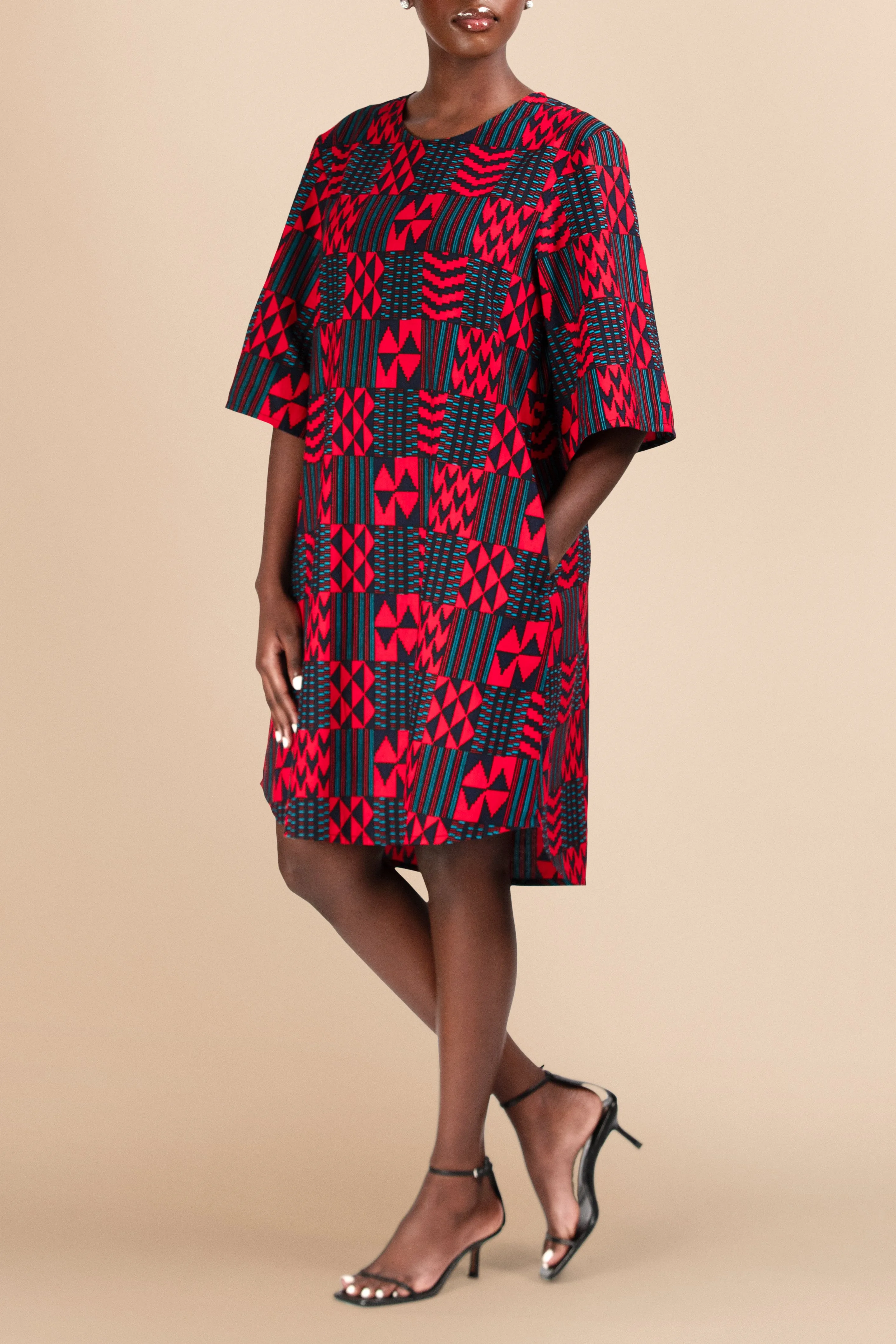 Vele Shift Cotton Dress in Checkered Print