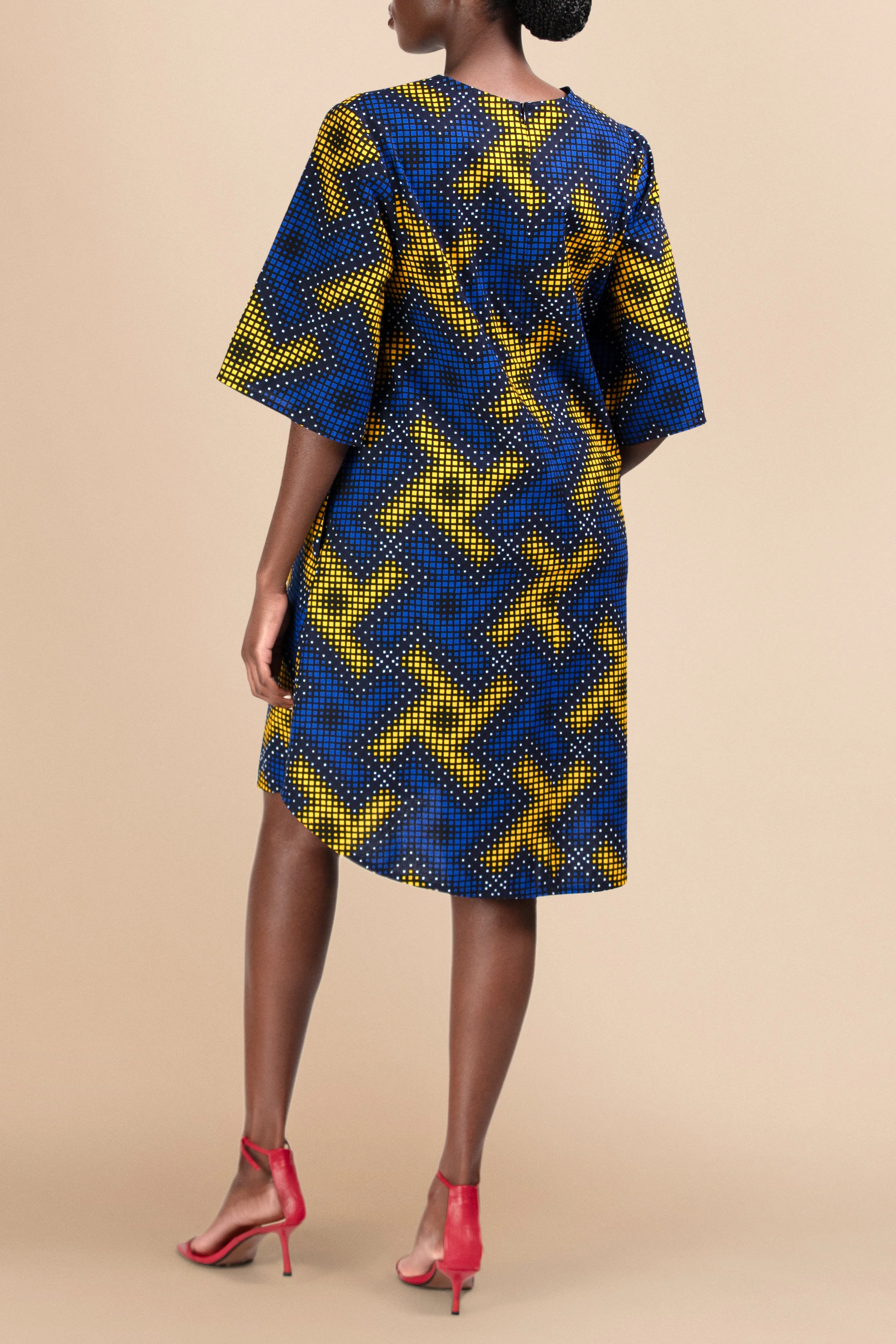 Vele Shift Cotton Dress in Pixelated Neon Print