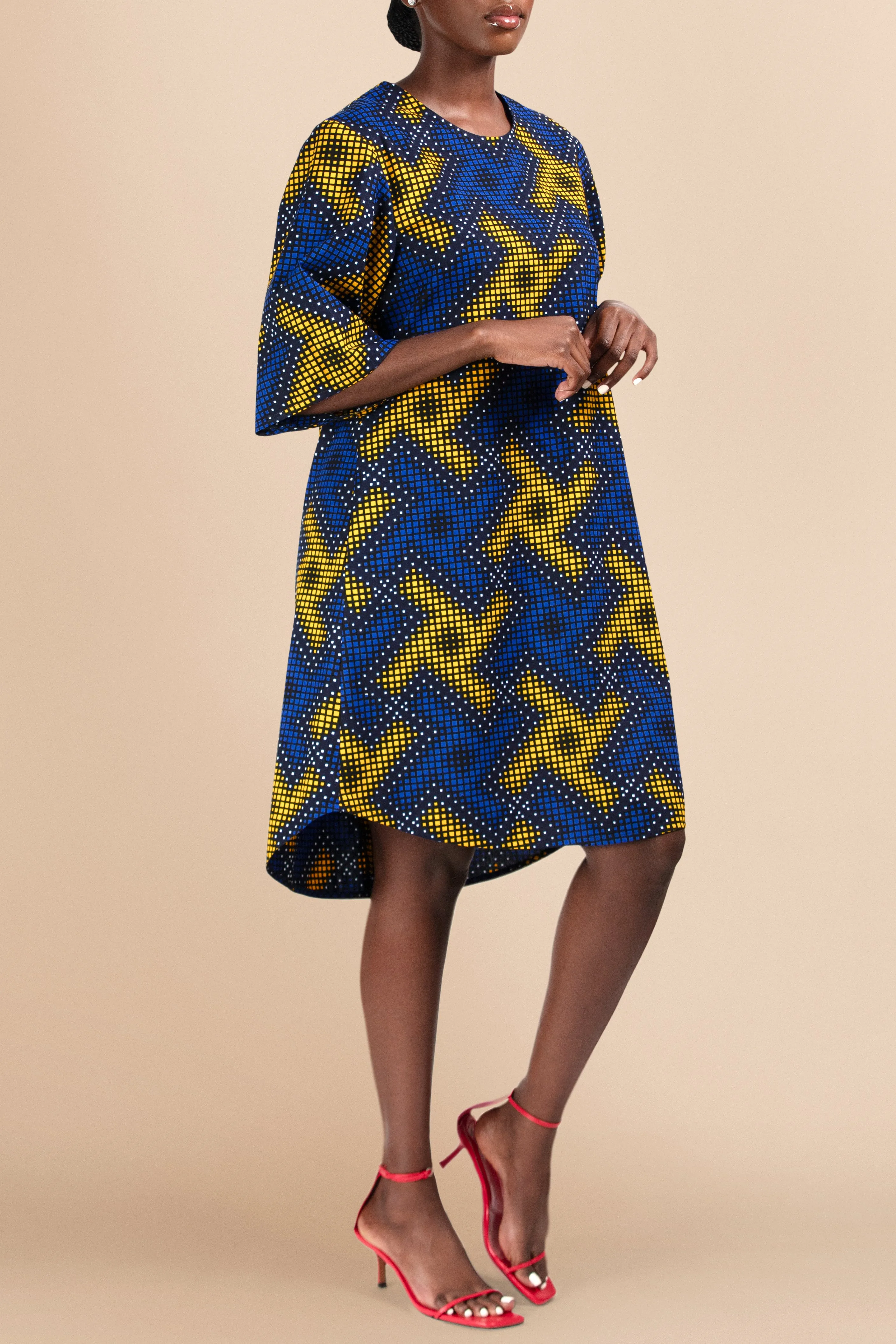 Vele Shift Cotton Dress in Pixelated Neon Print