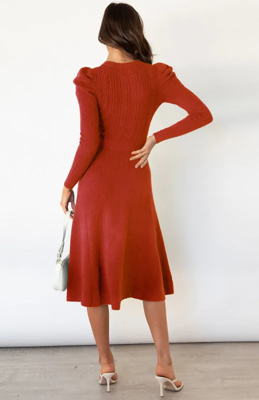 Women's Long Sleeve Cable Knit Sweater Dresses