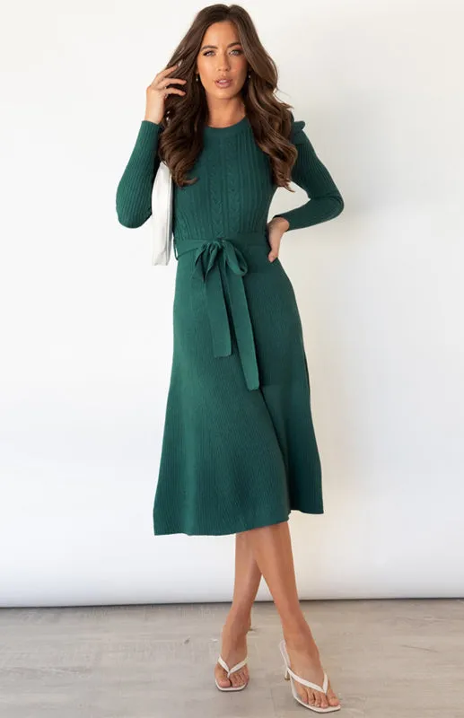 Women's Long Sleeve Cable Knit Sweater Dresses