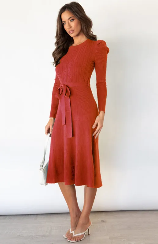 Women's Long Sleeve Cable Knit Sweater Dresses