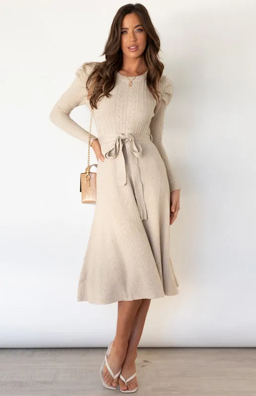 Women's Long Sleeve Cable Knit Sweater Dresses