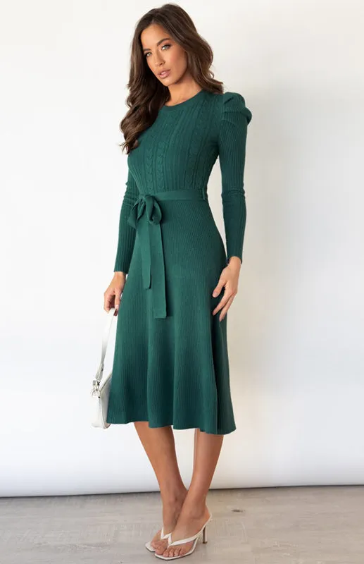 Women's Long Sleeve Cable Knit Sweater Dresses